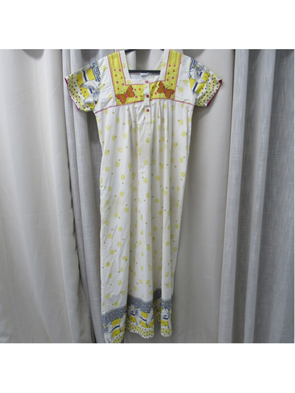 Charak 100% Cotton Maxi Nightgown House Dress Butterfly Embroidered Yoke M/L